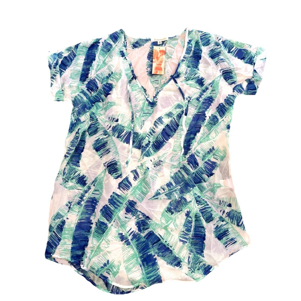 NWT FRANCESCA'S blue‎ & white palm print swim coverup tunic Size M/L